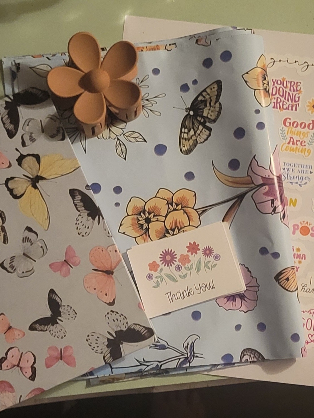 Floral & Butterfly Stationary Set with Flower Clip, (5) 10X13 Polys,stickers,pen